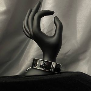 Black Enamel and Silver Tone Bracelet